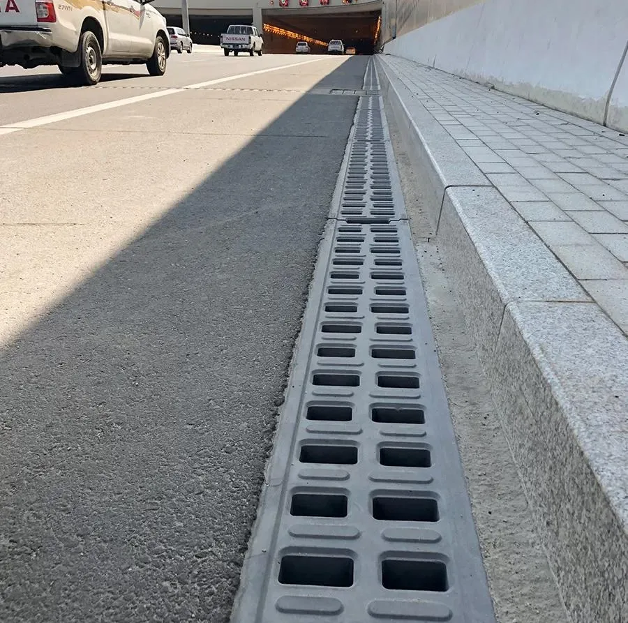 Channel drainage installed to finished road level