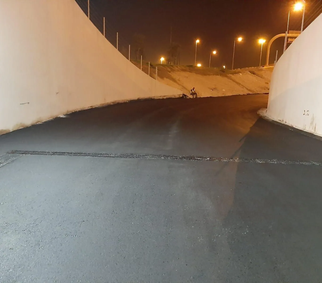 Completed underpass ramp and retaining structures